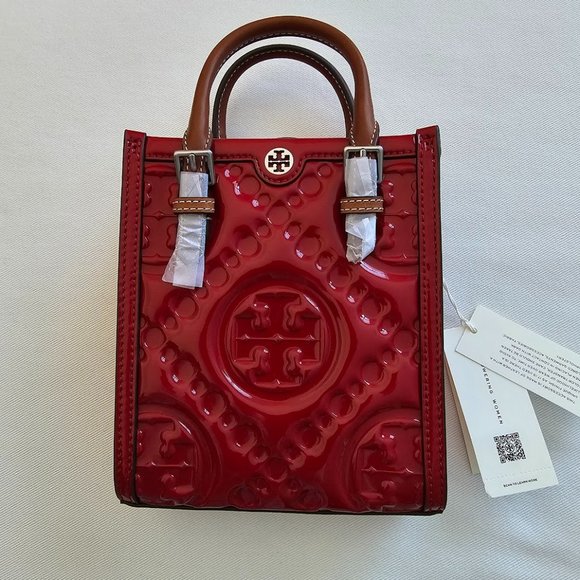 Tory Burch T Monogram Puffy Patent Leather Mini Tote & Crossbody Tory Red NWT - Picture 4 of 7